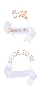 Detail of rose gold Bride to Be headbands and white satin sashes for bachelorette parties