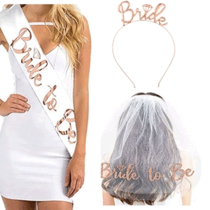 Bride to be satin sash set with rose gold headband and white bridal tulle veil