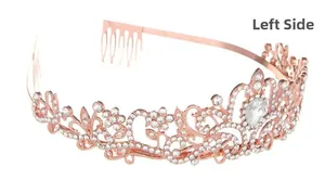 Side view of rose gold bridal crown with crystal vine design and water drop pendant