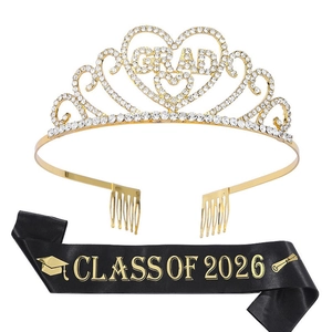 Ensemble remise de diplôme 2026 avec couronne GRAD en strass et écharpe en satin