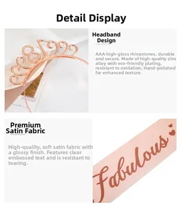 Rose gold birthday set with rhinestone number 18 headband and pink fabulous satin sash