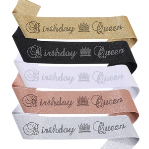Five-piece glitter Birthday Queen sashes in gold, black, white, rose gold, and silver colors