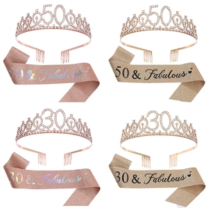 Ensemble diadème et écharpe d'anniversaire avec strass pour fête de 30 ou 50 ans