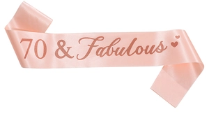 Écharpe en satin rose avec texte 70 & Fabulous pailleté pour fête de 70ème anniversaire