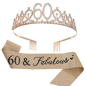 Set 60e anniversaire doré avec écharpe 60 & Fabulous et diadème en strass