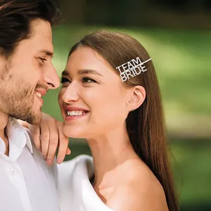 Silver Team Bride rhinestone letter hair pin for wedding parties and bridal accessories