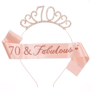 Rose gold 70th birthday set with crystal tiara and 70 & Fabulous pink satin sash