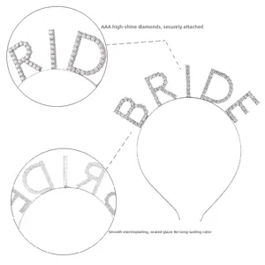 Detail showing AAA-grade sparkling rhinestone Bride headband with silver electroplating