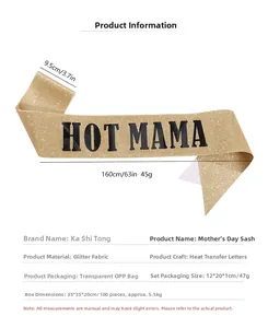 Detailed view of Hot Mama sash in gold glitter fabric with size 160x9.5cm and 45g weight