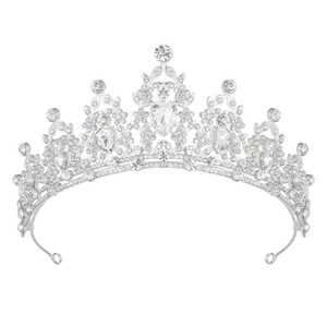 Détails de la couronne de mariée argentée avec cristal en goutte et strass étincelants