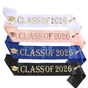 Class Of 2026 Graduation Sash Satin Glitter Gold Foil Lettering Sashes For Graduation Party Ceremony Decor Ribbon For Graduates