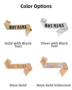 Detailed close-up showing Hot Mama glitter sashes in gold, silver, and rose gold finishes