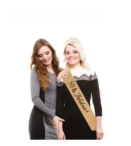 50 & Fabulous gold glitter sash and birthday crown set for 50th birthday party