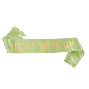 Light green satin Birthday Girl sash with gold Happy Birthday foil lettering for party