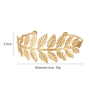 Roman style golden leaf arm cuff bracelet with adjustable open design for women