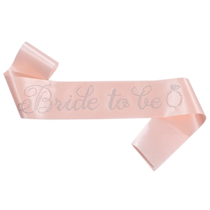 Pink satin Bride to Be sash with silver rhinestone lettering for bachelorette party