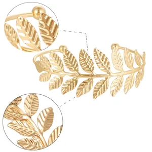 Adjustable gold leaf upper arm bracelet with polished electroplated finish for women