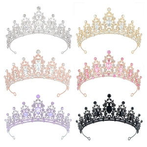 Luxueuse Couronne de Mariée en Alliage de Zinc avec Strass Diadème de Mariage Style Européen Coiffe de Fête pour Femme Bijoux