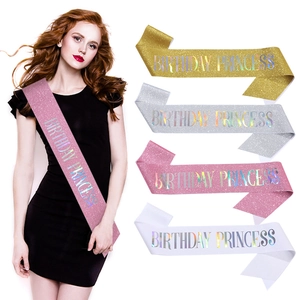 Glitter Birthday Princess Sash Party Accessory Shimmering Laser Lettering For Girls Birthday Celebration Event Wear