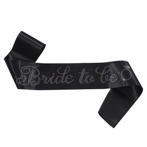 Black satin Bride to Be sash with rhinestone lettering for bachelorette party event