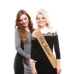 50 & Fabulous birthday sash with gold glitter and matching numeric 50 tiara set