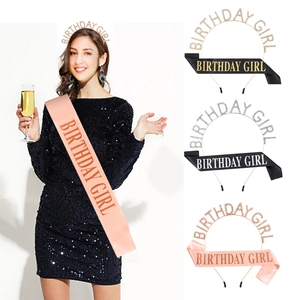 Birthday Girl Alloy Rhinestone Headband And Printed Satin Sash For Women Birthday Party Decorations Favor Accessory Gift