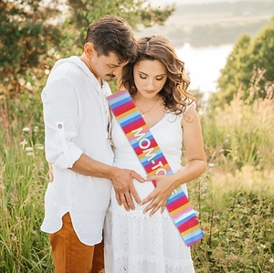 Rainbow Mom-to-be sash for baby shower with vibrant stripes and elegant lettering