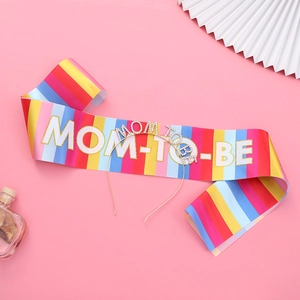 Rainbow Mom To Be sash and gold rhinestone headband set for baby shower parties
