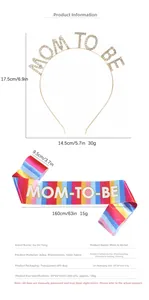 Detailed dimensions of Mom To Be rhinestone headband and rainbow satin sash set