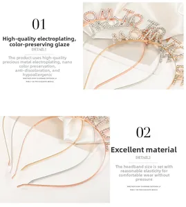 Detailed view of rhinestone MOM TO BE headband with premium plating and anti-allergy finish