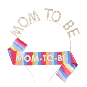 Mom To Be Tiara And Sash Set Alloy Rhinestone Headband Colorful Satin Sash Baby Shower Party Decoration For Women Celebration