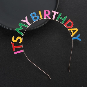 Serre-tête arc-en-ciel en émail IT'S MY BIRTHDAY pour fête d'anniversaire en métal