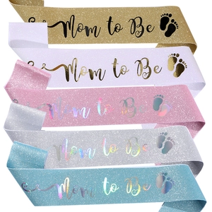 Mom To Be Sash For Baby Shower Glitter Fabric Gold Stamping Mother To Be Etiquette Belt Footprints Design Party Accessories