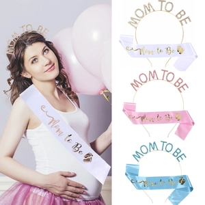 Mom To Be Babyparty-Set mit Strass-Tiara und Satinschärpe in Rosa, Blau und Weiß