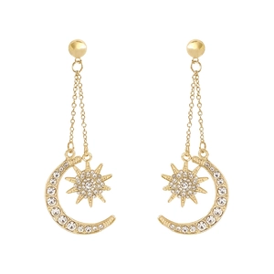 Bohemian gold star and moon drop earrings with sparkling rhinestones for wedding wear