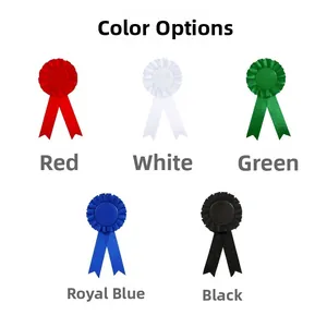 Detailed view of colorful rosette award ribbons in red, white, green, blue and black