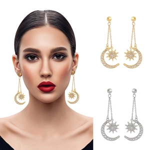 Bohemian Sun Moon Star Rhinestone Dangle Earrings For Women Alloy Celestial Goddess Wedding Bridal Jewelry Earrings Gift