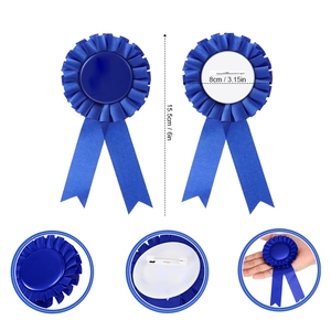 Dark blue rosette ribbon award badge with pleated edges and safety pin for parties