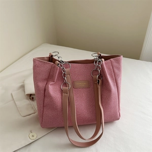 Large Capacity Nylon Tote Bag For Women Solid Color Stitching Chain Shoulder Bag Fashion Commuter Handbag Urban Simple Purse