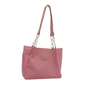 Pink canvas tote bag with leather chain handles and fashion logo for women daily use