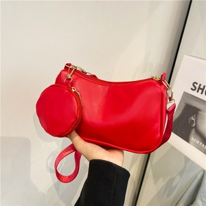 Women Fashion Combined PU Leather Shoulder Bag Solid Color Wide Strap Crossbody Bag With Round Coin Purse Elegant Messenger Handbag