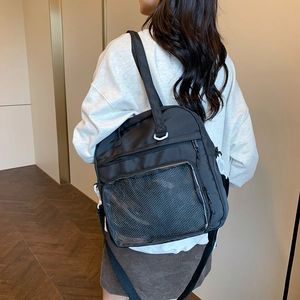 Sac fourre-tout noir en nylon de style japonais avec fenêtre transparente en PVC et filet