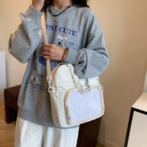 Sac fourre-tout blanc en nylon avec fenêtre transparente et bandoulière réglable