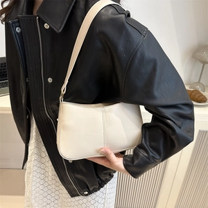 Sac à bandoulière baguette beige minimaliste avec couture verticale pour femme
