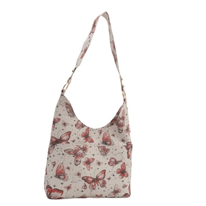 Off-white butterfly print tote bag with star patterns and gold rings shoulder straps