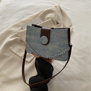 Fashion Women Denim Shoulder Bag Sparkle Chain Decor Retro Jeans Fabric Crossbody Square Box Bag Casual Small Purse Gift