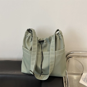 Oxford Cloth Drawstring Tote Bag For Women Large Capacity Casual Shoulder Bag For Commuting School Daily Solid Color Handbag