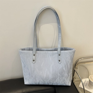 Women Fashion Crinkled Texture Tote Bag Large Capacity PU Leather Shoulder Bag Casual Commuting Solid Color Handbag