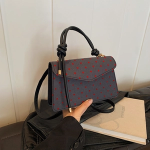 Damen Schicke Bedruckte Herz Stern Kleine Quadratische Tasche Urbaner Minimalismus PU Leder Umhängetasche Mit Knotengriff