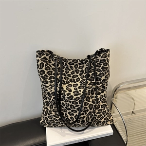 Grand Sac Tote en Toile Imprimé Léopard pour Femme Style Décontracté Sac à Épaule pour le Travail Quotidien et les Voyages